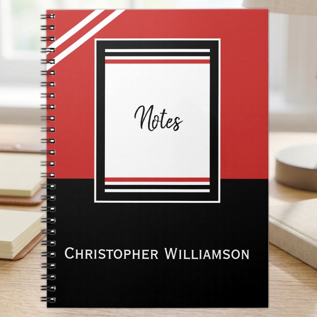 Add name stripes red and black notebook (Creator Uploaded)