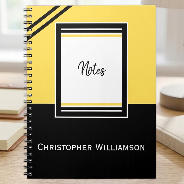Add name stripes yellow and black notebook (Creator Uploaded)