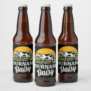 ADD NAME Sunset Dairy Farm Grazing Holstein Cow Beer Bottle Label