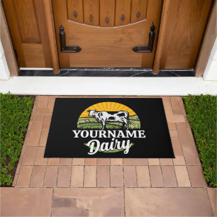 ADD NAME Sunset Dairy Farm Grazing Holstein Cow Doormat