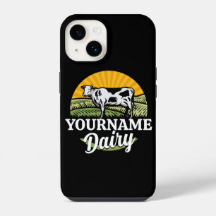 ADD NAME Sunset Dairy Farm Grazing Holstein Cow iPhone 14 Case