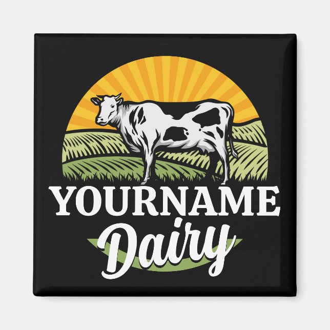 ADD NAME Sunset Dairy Farm Grazing Holstein Cow Magnet (Front)
