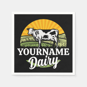 ADD NAME Sunset Dairy Farm Grazing Holstein Cow Napkin