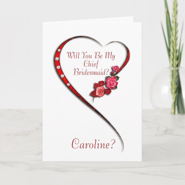 Add name, Swirling heart Chief Bridesmaid invite (Front)