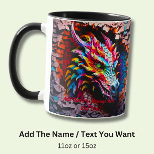 Add Name Text, 3D Rainbow Dragon Cracked Wall Mug