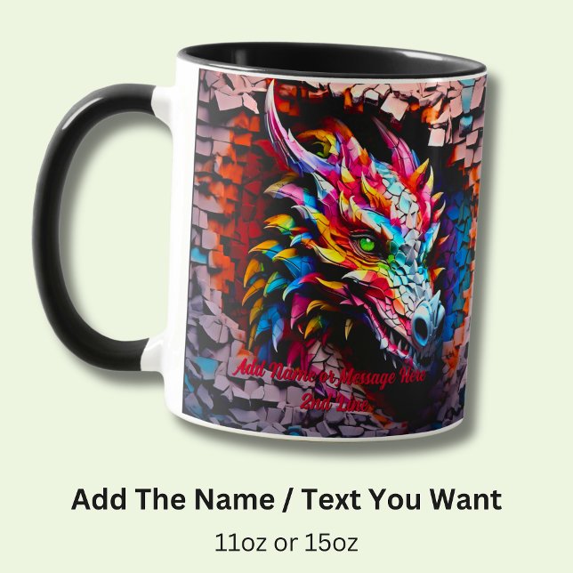 Add Name Text, 3D Rainbow Dragon Cracked Wall Mug (Creator Uploaded)