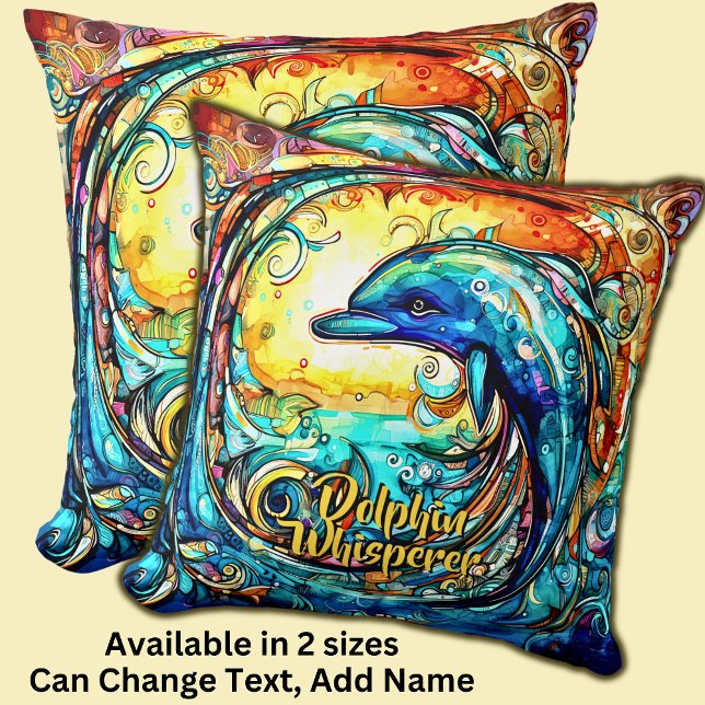Add Name Text Abstract Dolphin Swimming in Wave    Cushion (Creator Uploaded)