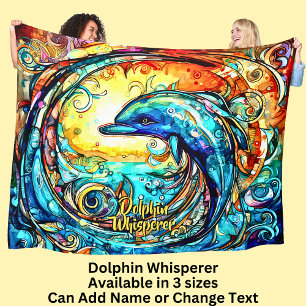 Add Name Text Abstract Dolphin Swimming in Wave    Fleece Blanket