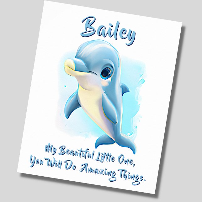 Add Name Text, Baby Blue Dolphin Nursery Poster (Creator Uploaded)