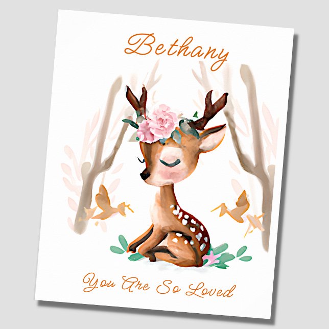 Add Name Text, Baby Deer Fawn Woodland Nursery  Poster (Creator Uploaded)