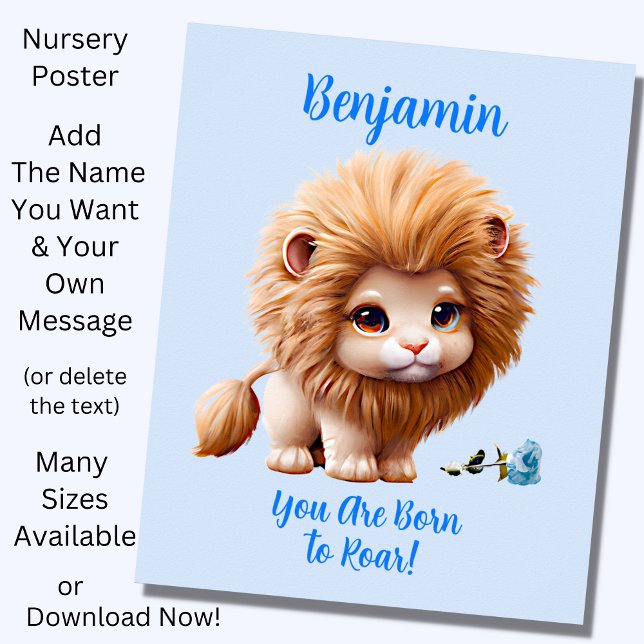 Add Name Text, Baby Lion with Blue Flower   Poster (Creator Uploaded)