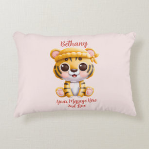Add Name Text, Baby Tiger with Hat on Pink Baby   Decorative Cushion