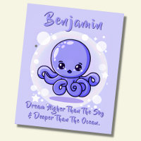 Add Name Text, Blue Baby Octopus in Bubble in Sky
