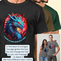 Add Name Text, Blue Dragon on Red Sun T-Shirt