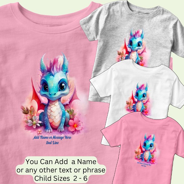 Add Name Text, Blue Pink Baby Dragon Toddler T-Shirt (Creator Uploaded)