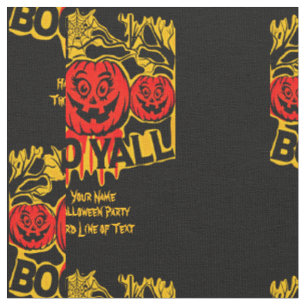 Add Name Text - Boo Yall Red Pumpkin Yellow Black Fabric