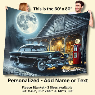 Add Name Text, Classic Car in Moonlight Fleece Blanket