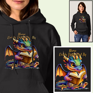 Add Name Text, Easily Distracted By Books Dragons Hoodie