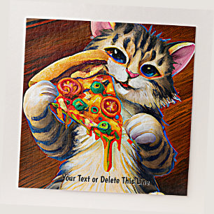 Add Name Text, Funny Cat with Pizza Jigsaw Puzzle