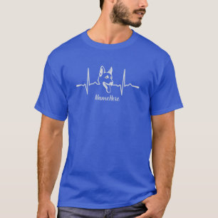 Add Name Text, German Shepherd Heartbeat on Blue T-Shirt