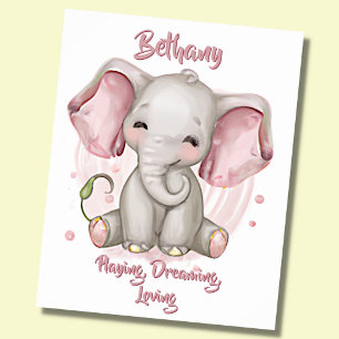 Add Name Text, Happy Baby Elephant Nursery  Poster