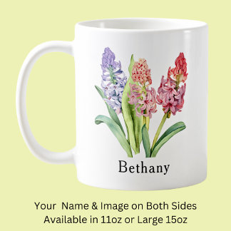 Add Name Text,  Hyacinth Flowers, Pinks & Purples Coffee Mug