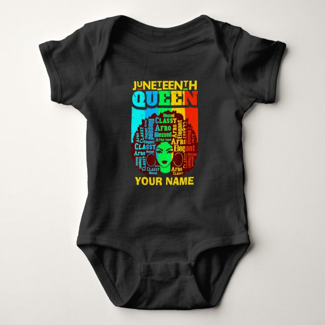 Add Name Text Juneteenth Black Queen Afro Melanin  Baby Bodysuit (Front)