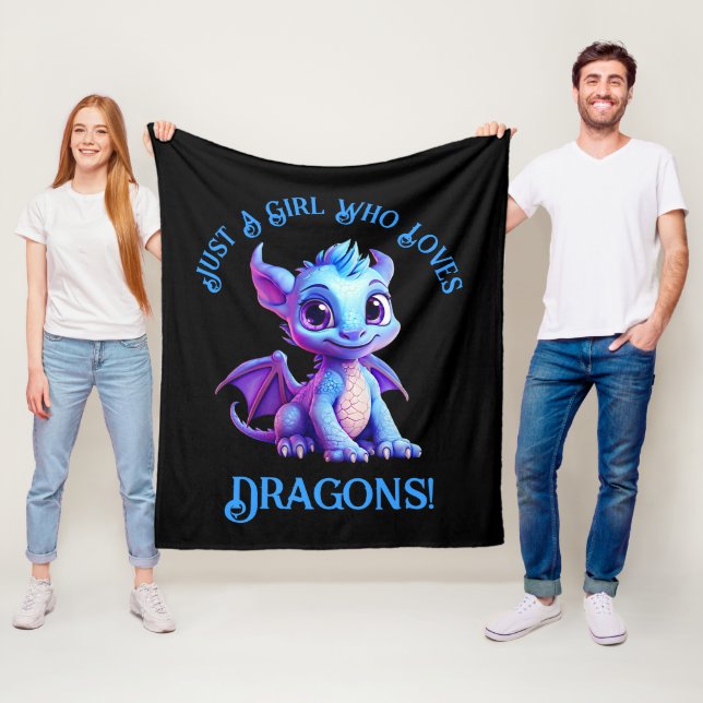 Add Name Text - Just a Girl Who Loves Dragons!    Fleece Blanket (In Situ)