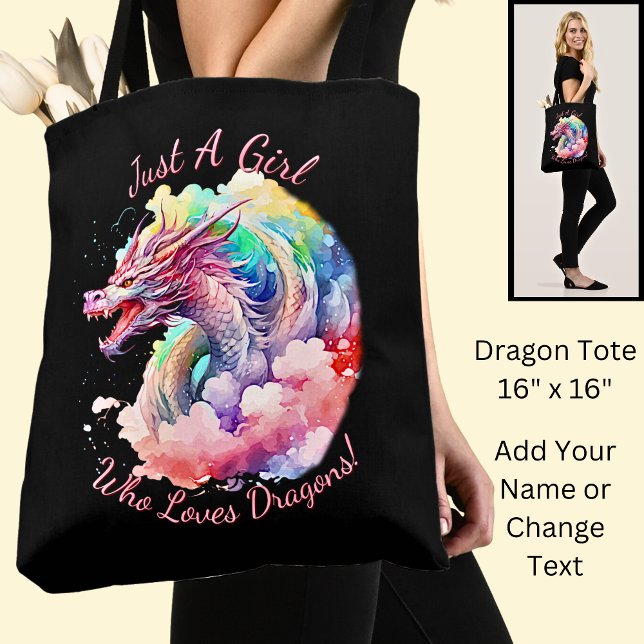 Add Name Text, Just A Girl Who Loves Dragons! Tote Bag (Creator Uploaded)