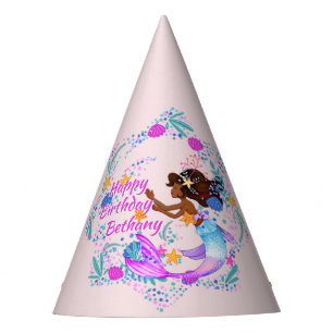 Add Name Text Mermaid Pink Mauve Aqua Party Party Hat