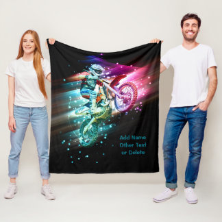 Add Name Text (or Delete) Motocross Bike Rider Fleece Blanket