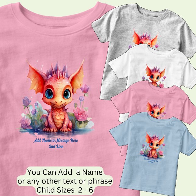 Add Name Text, Orange Pink Baby Dragon Toddler T-Shirt (Creator Uploaded)