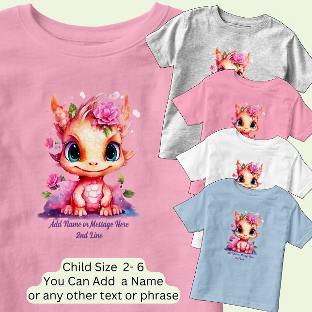 Add Name Text, Orange Pink Mauve Baby Dragon Toddler T-Shirt (Creator Uploaded)