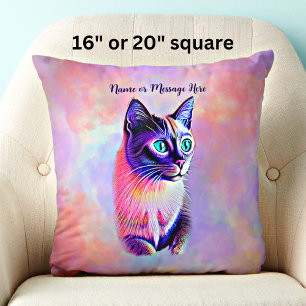 Add Name Text, Pastels Painted Siamese Cat Cushion