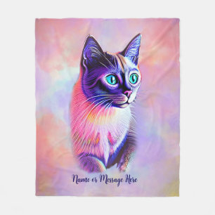 Add Name Text, Pastels Painted Siamese Cat Fleece Blanket