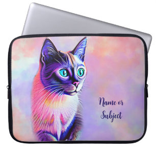 Add Name Text, Pastels Painted Siamese Cat    Laptop Sleeve