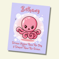 Add Name Text, Pink Baby Octopus in Bubble in Sky