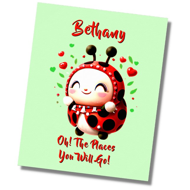 Add Name Text, Red Ladybug Beetle, Green Nursery   Poster (Creator Uploaded)