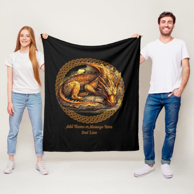 Add Name Text, Resting Brown Dragon  Fleece Blanket (In Situ)