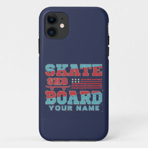 Add Name Text Skateboard SK8 USA Flag Red Blue     Case-Mate iPhone Case