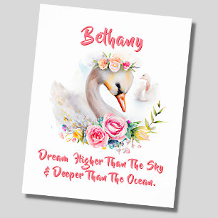 Add Name Text,  Soft Swan with Pink Rose Flowers   Poster