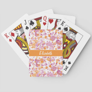 Add Name Text to Orange Purple Abstract Splatter Playing Cards