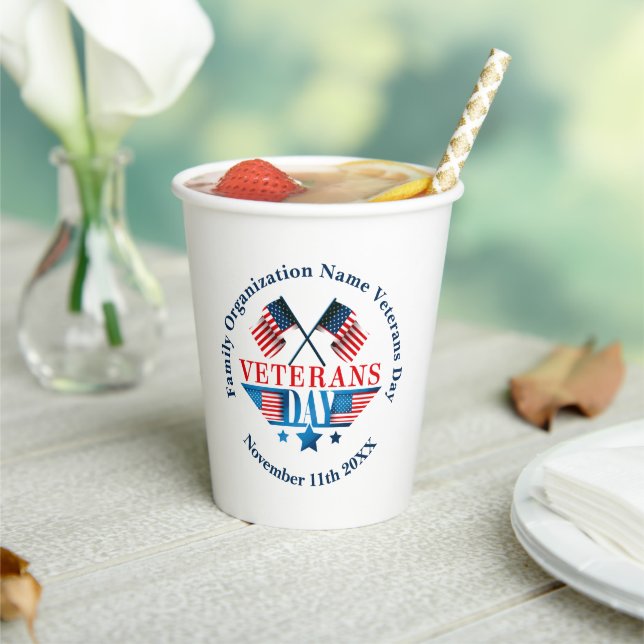 Add Name Text Veterans Day Flag Celebration Party Paper Cups (Insitu)