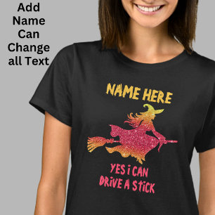Add Name & Text Witch Flying Broomstick Halloween T-Shirt