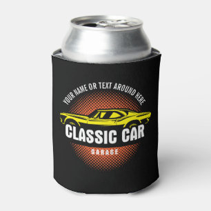 Add Name Text Yellow Classic Car Can Cooler