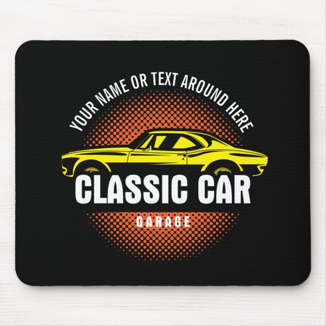 Add Name Text Yellow Classic Car Mouse Pad (Front)