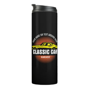 Add Name Text Yellow Classic Car  Thermal Tumbler