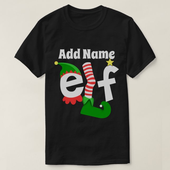 Add Name The Elf Christmas - Customised T-Shirt (Design Front)