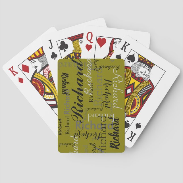 Add Name to get Personalised Olive Green Playing Cards (Back)
