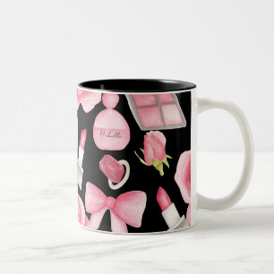Add Name to Perfume Watercolor Pink and Black Two-Tone Coffee Mug